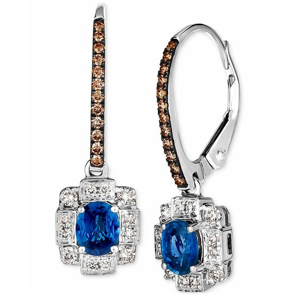 ルヴァン レディース ピアス＆イヤリング アクセサリー Blueberry Sapphire (3/4 ct. t.w.) & Diamond (1/3 ct. t.w.) Halo Leverback Drop Earrings in 14k White Gold 14K Vanilla Gold Earrings