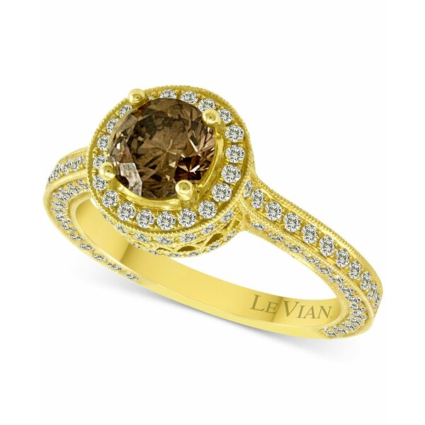 ルヴァン メンズ リング アクセサリー Chocolate Diamond (1-1/20 ct. t.w.) & Vanilla Diamond (7/8 ct. t.w.) Halo Ring in 18k Gold 18K Honey Gold Ring