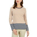 トミー ヒルフィガー レディース カットソー トップス Women's Cotton Colorblocked Striped Top Brown Sugar/ Bright White