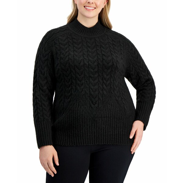 Х󥯥饤 ǥ ˥å&  Plus Size Cable-Knit Mock Neck Sweater Black