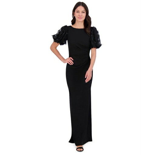 エリザジェイ レディース ワンピース トップス Women's Sequin 3D-Petal Puff-Sleeve Gown Black エリザジェイ レディース ワンピース トップス Women's Sequin 3D-Petal Puff-Sleeve Gown Black
