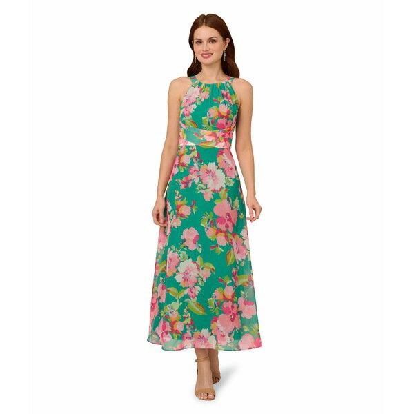 ɥꥢ ѥڥ ǥ ԡ ȥåץ Floral Chiffon Halter Dress Green Multi
