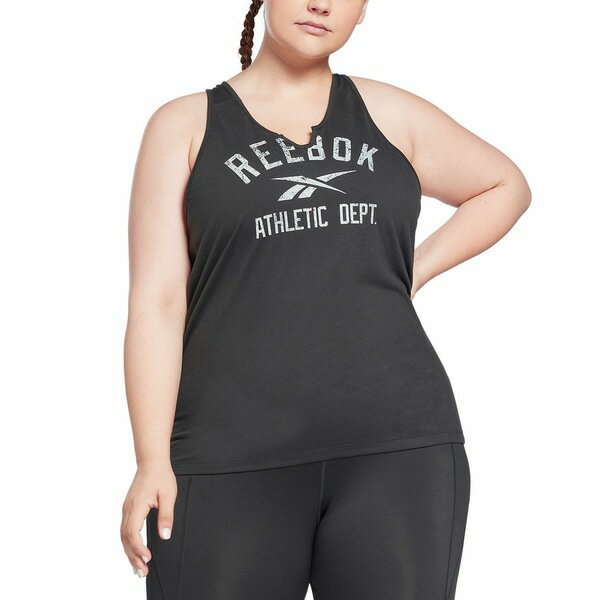 リーボック レディース カットソー トップス Plus Size Workout Ready Supremium Big-Logo Tank Top Night Black