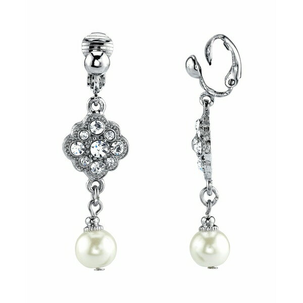 2028 レディース ピアス&イヤリング アクセサリー Silver Tone Crystal and Imitation Pearl Drop Clip Earrings Silver