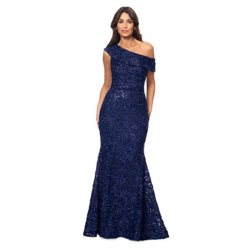 エスケープ レディース ワンピース トップス Women's Sequined Lace One-Shoulder Gown Navy エスケープ レディース ワンピース トップス Women's Sequined Lace One-Shoulder Gown Navy