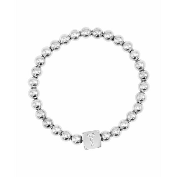 アドニア レディース ブレスレット・バングル・アンクレット アクセサリー Silver Crystal Initial Cube Stretch Bracelet Letter T