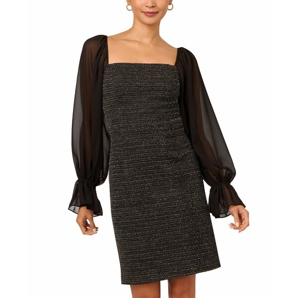 アドリアナ パペル レディース ワンピース トップス Women's Metallic Boucle Sheath Dress Black