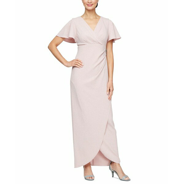 エス エル ファッションズ レディース ワンピース トップス Women's Flutter-Sleeve Tulip-Hem Dress Blush