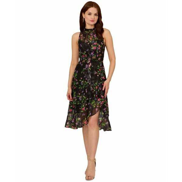 アドリアナ パペル レディース ワンピース トップス Women's Floral Print Ruffled Sleeveless A-Line Dress Black Multi