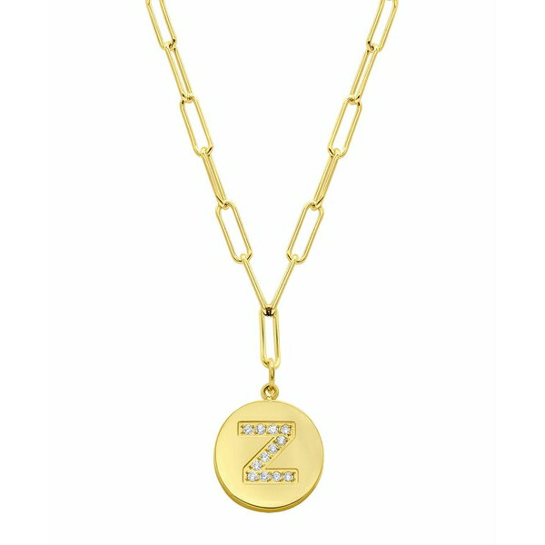 アドニア レディース ネックレス・チョーカー・ペンダントトップ アクセサリー Tarnish Resistant 14K Gold Plated Pave Crystal Initial Disc Paperclip Necklace Gold- Z