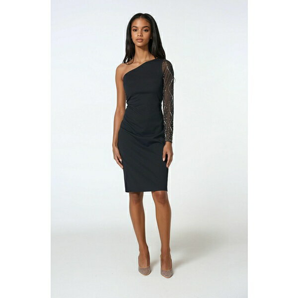 ベベ レディース ワンピース トップス Women's Beaded One Shoulder Midi Dress Black