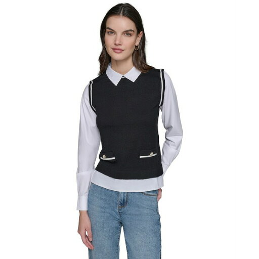 カールラガーフェルド レディース ニット&セーター アウター Women's Layered-Look Sweater Black カールラガーフェルド レディース ニット&セーター アウター Women's Layered-Look Sweater Black
