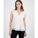 アンクライン レディース カットソー トップス Women's Extended-Shoulder Mixed-Media Top White Dove(4)