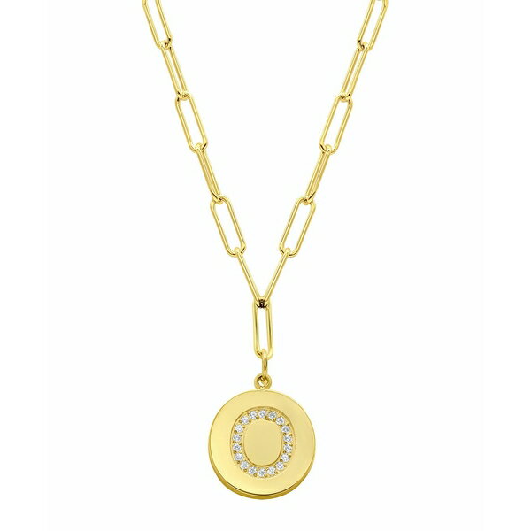 アドニア レディース ネックレス・チョーカー・ペンダントトップ アクセサリー Tarnish Resistant 14K Gold Plated Pave Crystal Initial Disc Paperclip Necklace Gold- O