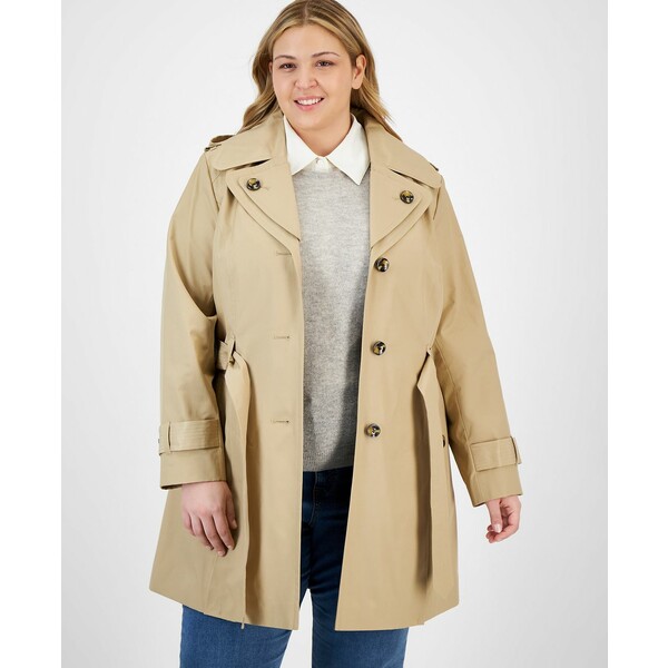 ロンドンフォグ レディース ジャケット&ブルゾン アウター Plus Size Single-Breasted Hooded Belted Trench Coat Stone