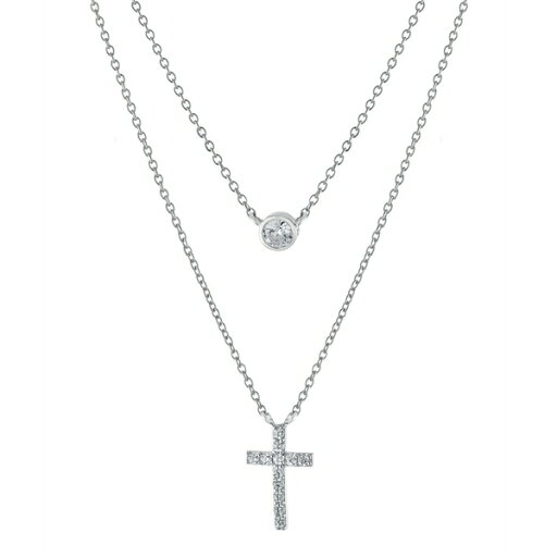 ジャニ ベルニーニ レディース ネックレス・チョーカー・ペンダントトップ アクセサリー Double Layered 16" + 2" Cubic Zirconia Solitaire and Cross Chain Necklace in Sterling Silver Silver ジャニ ベルニーニ レディース ネックレス・チョーカー・ペンダントトップ アクセサリー Double Layered 16" + 2" Cubic Zirconia Solitaire and Cross Chain Necklace in Sterling Silver Silver