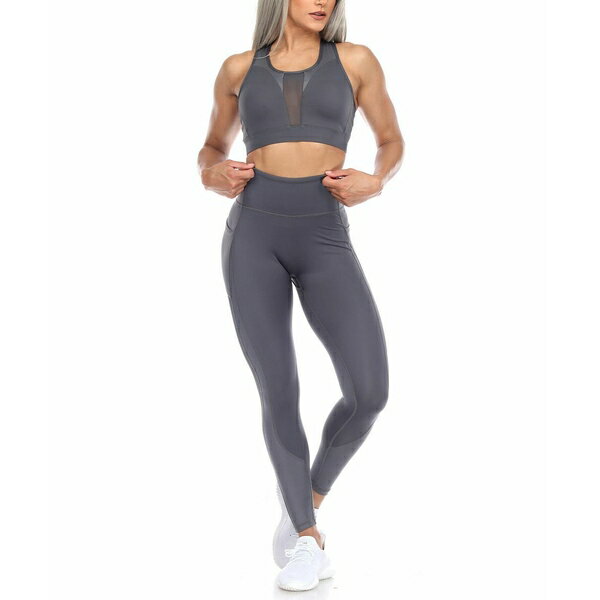 ホワイトマーク レディース カットソー トップス Women's Racer Back Sports Bra Mesh Leggings Set Charcoal