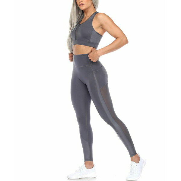 ホワイトマーク レディース カットソー トップス Women's Racer Back Sports Bra Mesh Leggings Set Charcoal