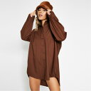 【送料無料】 アイソウイットファースト レディース ワンピース トップス Oversized Dip Hem Shirt Dress Chocolate