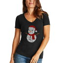 エルエーポップアート レディース Tシャツ トップス Women's Christmas Snowman Word Art V-neck T-shirt Black(4)