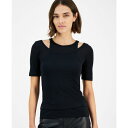 ボス オレンジ レディース カットソー トップス Women's Slim Ribbed Layered-Look Short-Sleeve Top Black(4)