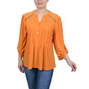 ニューヨークコレクション レディース カットソー トップス Women's Long Sleeve Pintuck Front Top with Chain D...