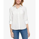 トミー ヒルフィガー レディース カットソー トップス Women's Cotton Roll-Tab Button-Up Shirt White
