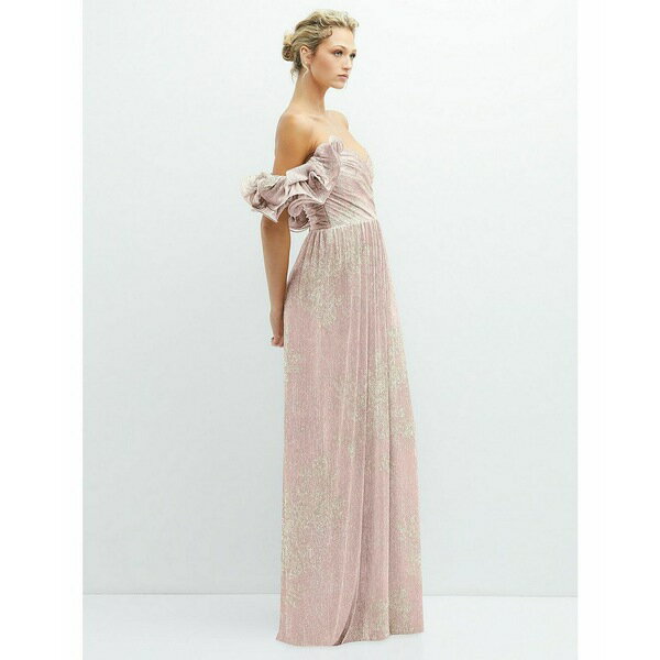 アフターシックス レディース ワンピース トップス Women's Dramatic Ruffle Edge Convertible Strap Metallic Pleated Maxi Dress with Floral Gold Foil Print Pink gold foil