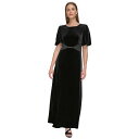 ダナ キャラン ニューヨーク レディース ワンピース トップス Women's Velvet Triangle-Point Balloon-Sleeve Gown Black/Black