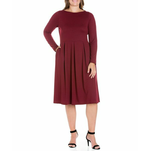 24セブンコンフォート レディース ワンピース トップス Women s Plus Size Fit and Flare Midi Dress Wine