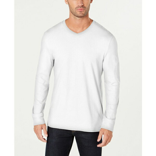 クラブルーム メンズ Tシャツ トップス Men 039 s V-Neck Long Sleeve T-Shirt, Created for Macy 039 s Bright White
