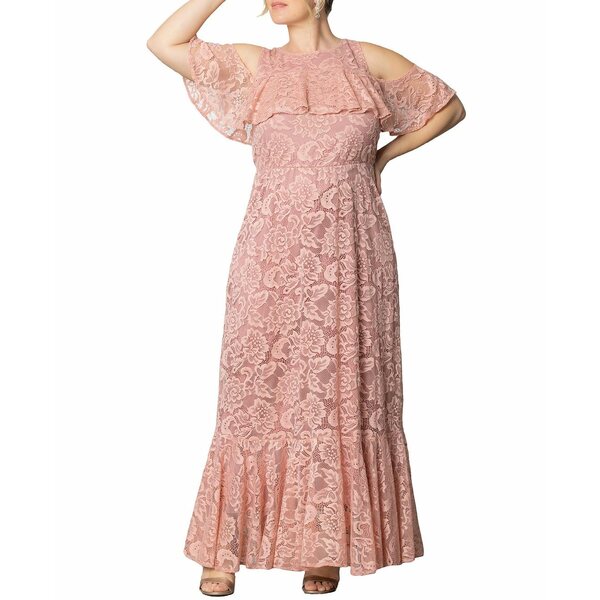 キヨナ レディース ワンピース トップス Plus Size Riviera Lace Cold Shoulder Maxi Dress Blush