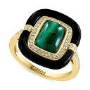 GtB[ RNV fB[X O ANZT[ EFFY&reg; Malachite, Onyx, & Diamond (1/5 ct. t.w.) Statement Ring in 14k Gold 14K Gold