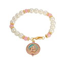 V{XIutFCX fB[X uXbgEoOEANbg ANZT[ 14K Gold-Dipped Imitation Pearl Mary and Child Image Charm Bracelet Pink