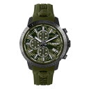 vCX|[c Y rv ANZT[ Men's Chronograph Date Quartz Plein Gain Green Silicone Strap Watch 43mm Ion Plated Black