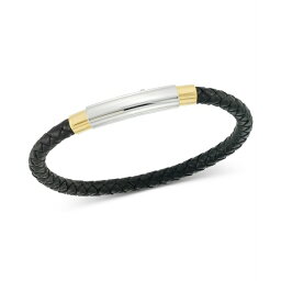 レガシー フォー メン バイ シモン アイ スミス メンズ ブレスレット・バングル・アンクレット アクセサリー Two-Tone Woven Black Leather Bracelet in Stainless Steel & Yellow Ion-Plate Black