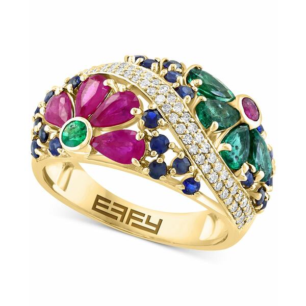 エフィー コレクション レディース リング アクセサリー EFFY&reg; Multi-Gemstone (2-3/4 ct. t.w.) & Diamond (1/4 ct. t.w.) Flower Openwork Ring in 14k Gold Multi Precious