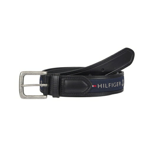 トミー ヒルフィガー メンズ ベルト アクセサリー Men's Tri-Color Ribbon Inlay Leather Belt Black トミー ヒルフィガー メンズ ベルト アクセサリー Men's Tri-Color Ribbon Inlay Leather Belt Black