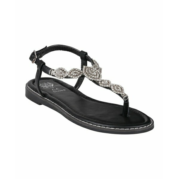 ジーシーシューズ レディース サンダル シューズ Women's Cali Embellished T Strap Flat Sandals Black