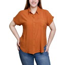 ニューヨークコレクション レディース カットソー トップス Short Sleeve Woven Front-Jersey Back Top Autumnal