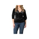 キヨナ レディース カットソー トップス Plus Size Odette Velvet Faux Wrap Top Onyx