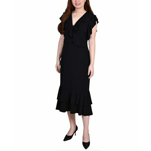 ニューヨークコレクション レディース ワンピース トップス Petite Flutter Sleeve Ruffle Midi Dress Black
