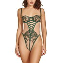 アイコレクション レディース カットソー トップス Women's Green Embroidered Mesh Lingerie Bodysuit Green(4)