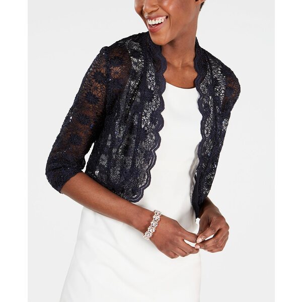 アールアンドエムリチャーズ レディース ワンピース トップス Scalloped Sequin Lace Bolero Navy