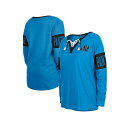 ニューエラ レディース Tシャツ トップス Women's Blue Carolina Panthers Lace-Up Notch Neck Long Sleeve T-shirt Blue