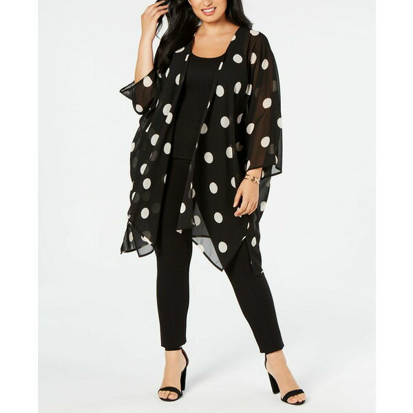 アンクライン レディース ニット&セーター アウター Plus Size Big Dot Chiffon Kimono Anne Black/Anne White