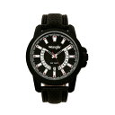 O[ Y rv ANZT[ Men's Watch, 46MM IP Black Sandblasted Case and Bezel, Black Dial, White and Red Index Markers, Dual Crescent Cutouts For Date Function, Analog Watch, Red Second Hand, Black Strap Black