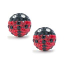 Wj xj[j fB[X sAXCO ANZT[ Black and Red Pave Crystal Lady Bug Stud Earrings set in Sterling Silver RED/BLACK