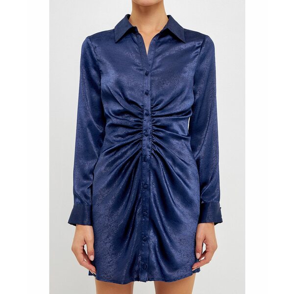 エンドレスローズ レディース ワンピース トップス Women's Satin Front Cinched Mini Dress Navy