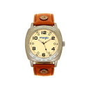 O[ Y rv ANZT[ Men's Watch, 44MM IP Grey Cushion Shaped Case, Beige Dial with Black Arabic Numerals, Brown Strap Rivets, Second Hand Brown